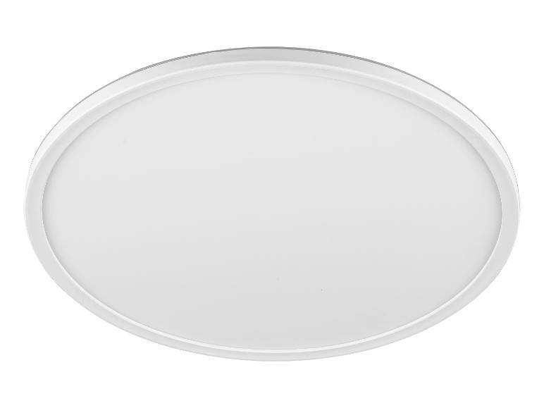 Plafonnier LED rond blanc.