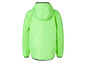 Une veste coupe-vent verte avec une capuche et des empiècements en mesh.
