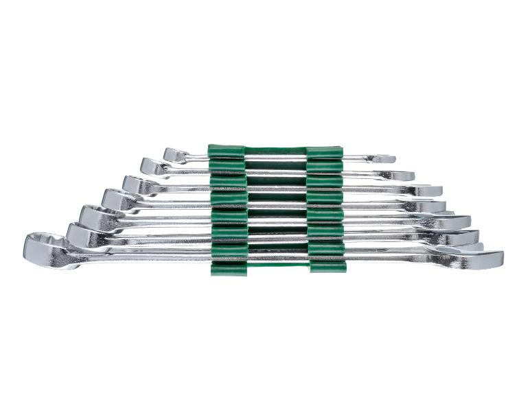 Jeu de clés mixtes brillantes de différentes tailles, organisées avec des supports verts.