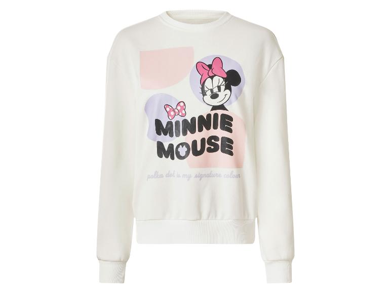 Sweat-shirt blanc Minnie Mouse avec des formes abstraites colorées et du texte