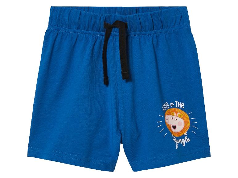 Shorts bleus pour enfant, motif Peppa Pig jungle.