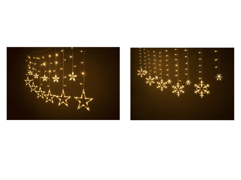 Guirlandes lumineuses LED avec étoiles et flocons de neige pour décorations de Noël.