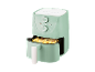 Une friteuse Clatronic vert menthe avec des frites.