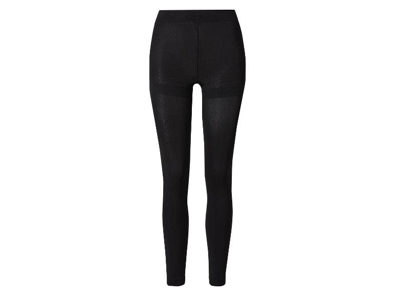 Legging noir taille haute avec une finition légèrement brillante.