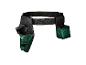 Ceinture porte-outils verte et noire avec plusieurs poches et une boucle.