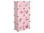 Armoire modulaire rose avec motifs d'animaux de la forêt et de plantes, idéale pour une chambre d'enfant.