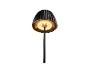 Lampe de jardin noire avec un abat-jour plissé et des lumières LED chaudes.