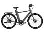 Un vélo électrique gris avec transmission par courroie et des pneus Schwalbe.