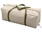 Sac de voyage beige avec des sangles vert olive.