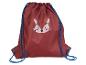 Sac à cordon rouge avec motif renard, idéal pour les enfants.