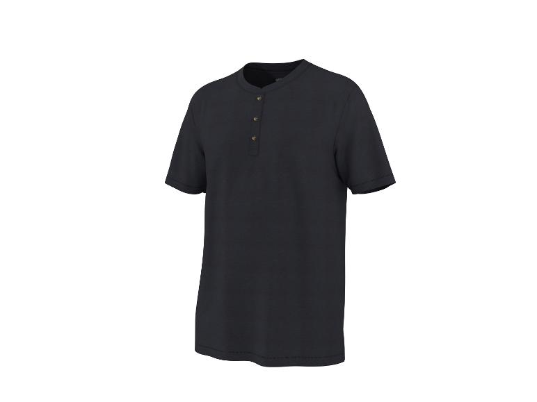 T-shirt Henley noir à manches courtes avec boutons en bois