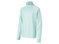 Un sweat-shirt bleu clair à manches longues avec une fermeture éclair.