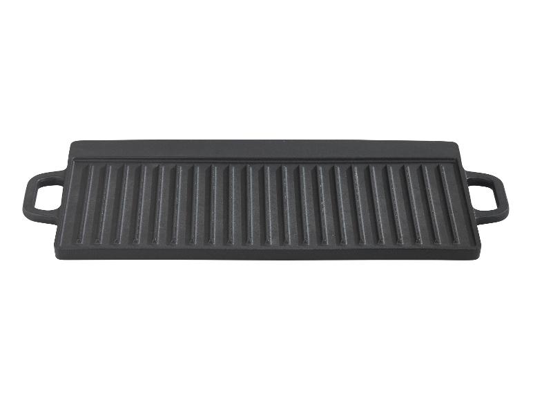 Plaque de grill GSW Black Iron BBQ, rectangulaire, 42 cm, en fonte avec surface nervurée et poignées