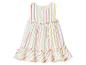 Robe sans manches pour fille avec rayures colorées et volants.