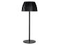 Lampadaire noir avec abat-jour plissé et base ronde.