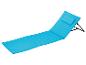 Chaise longue pliante bleue avec appui-tête.