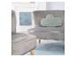 Deux fauteuils gris avec un coussin nuage vert dans une pièce lumineuse.