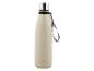 Une gourde isotherme beige avec une sangle.