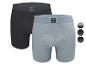 Lot de deux boxers pour hommes, un gris foncé et un bleu clair, avec des ceintures contrastées.
