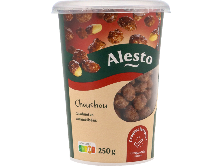 Alesto Chouchou cacahuètes caramélisées, 250g, avec Nutri-Score.