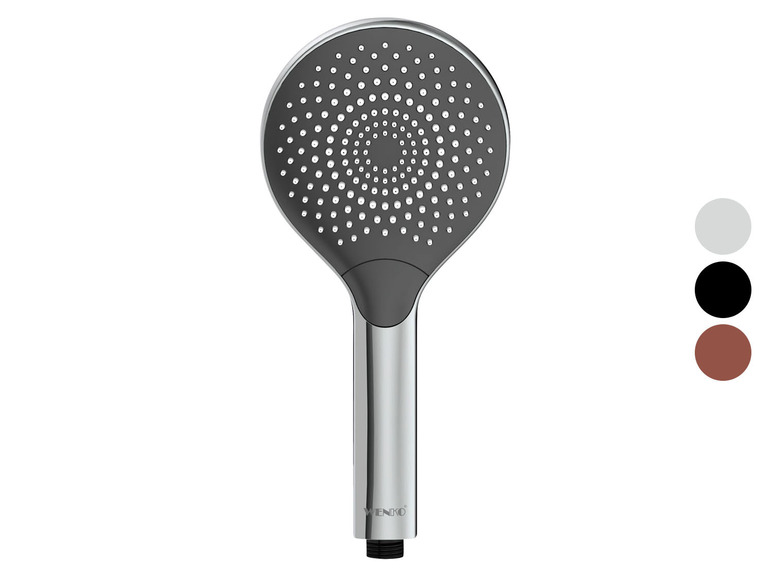 Une pomme de douche ronde Viega avec un motif de jet en points.