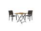 Table et deux chaises pliantes en rotin synthétique et bois.