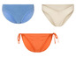 Trois types de bas de maillot de bain : bleu, blanc et orange