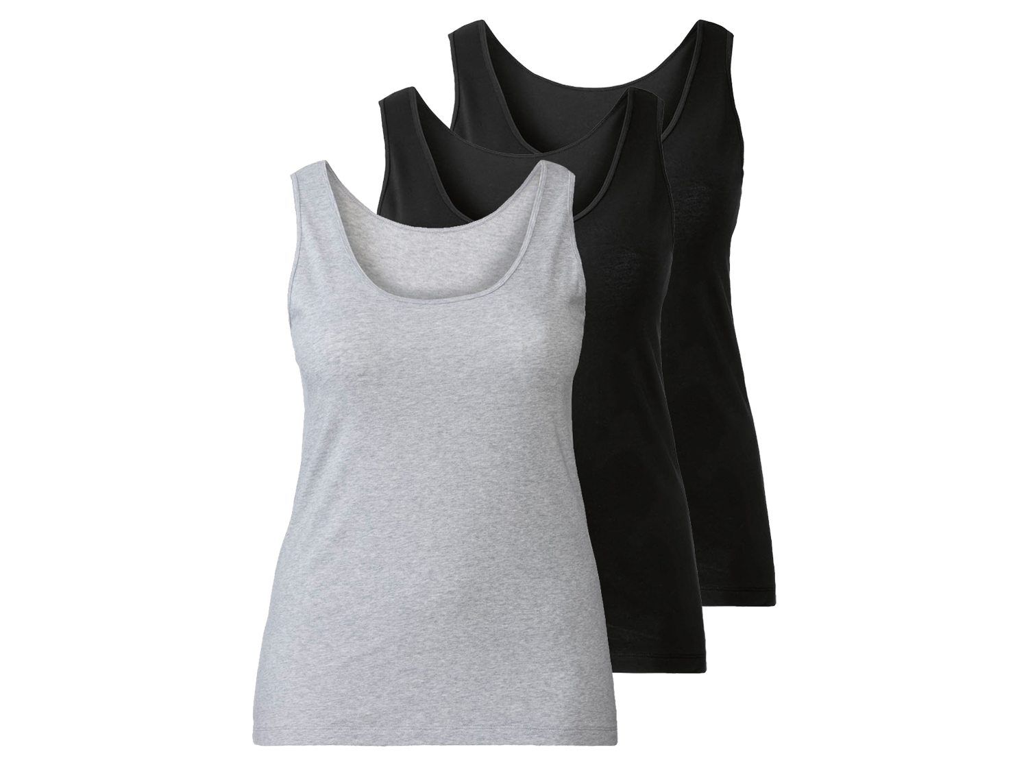 esmara® Lot de 3 débardeurs femme (XXL (50/52), noir/gris)