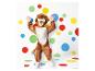 Un enfant déguisé en lion pose devant un fond avec des points colorés.