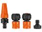 Ensemble de raccords de tuyau d'arrosage et de buse orange et noirs.