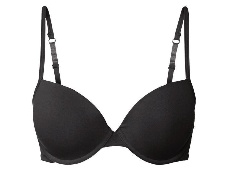 Un soutien-gorge noir avec des bonnets lisses et des bretelles réglables.