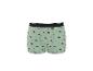 Boxer vert clair avec motif de voitures et planches de surf.
