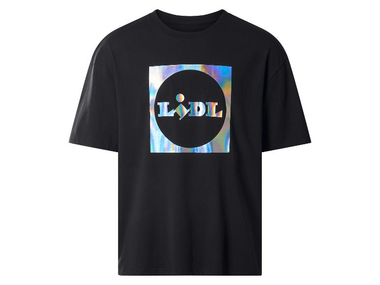 T-shirt noir avec un logo Lidl holographique au centre.