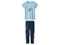Pyjama deux pièces avec t-shirt bleu clair Stitch et Angel et pantalon bleu foncé avec le texte 'FAMILY'.