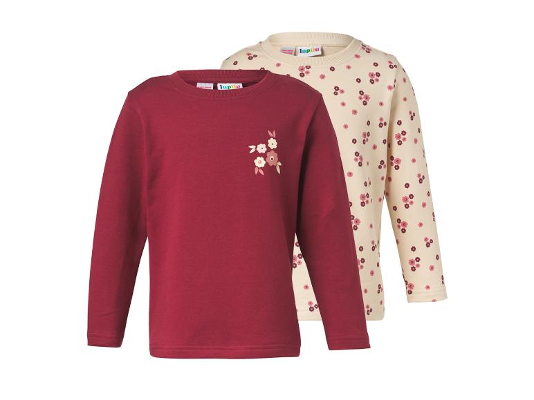 Lot de 2 t-shirts à manches longues pour enfants, un bordeaux avec des fleurs et un crème à motifs floraux.