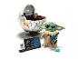 LEGO Star Wars Grogu et son landau flottant avec plaque d'information.