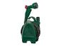 Tuyau d'arrosage vert sur enrouleur avec pistolet pulvérisateur réglable.