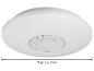 Plafonnier LED rond blanc avec haut-parleur intégré, environ 40 cm de diamètre.