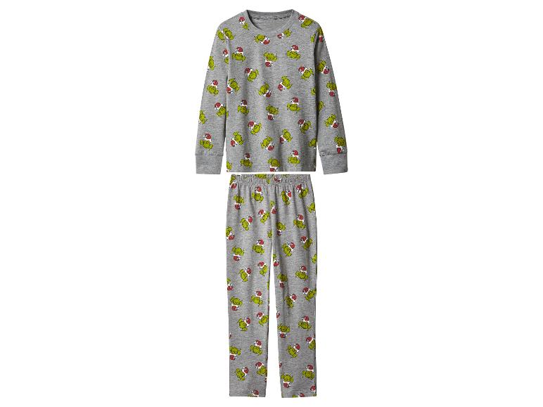 Pyjama gris avec motif Grinch et bonnets de Père Noël