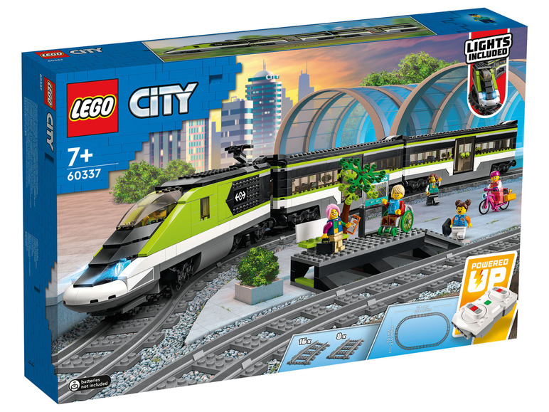 Ensemble de train LEGO City avec un train de voyageurs vert, des rails et une télécommande