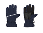 Paire de gants bleu marine avec bande réfléchissante et paume texturée, vue de face et de dos.