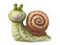 Un escargot vert souriant avec une coquille brune.