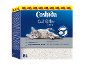 Boîte de litière agglomérante de 8L pour chat avec chat et pelle, avec le texte « Extrêmement efficace ».
