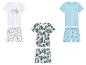 T-shirts et shorts pour enfants, motifs tropicaux et plage.