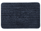 Tapis de bain bleu foncé à rayures.