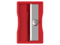 Taille-crayon rouge avec lame métallique.