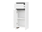 Une armoire de rangement blanche avec un tiroir et une porte.