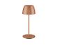 Lampe de table couleur cuivre avec abat-jour métallique et base ronde.