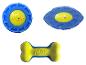 Un ballon Nerf Dog, un frisbee Nerf Dog et un os Nerf Dog.