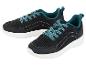 Deux paires de baskets noires à lacets turquoise.
